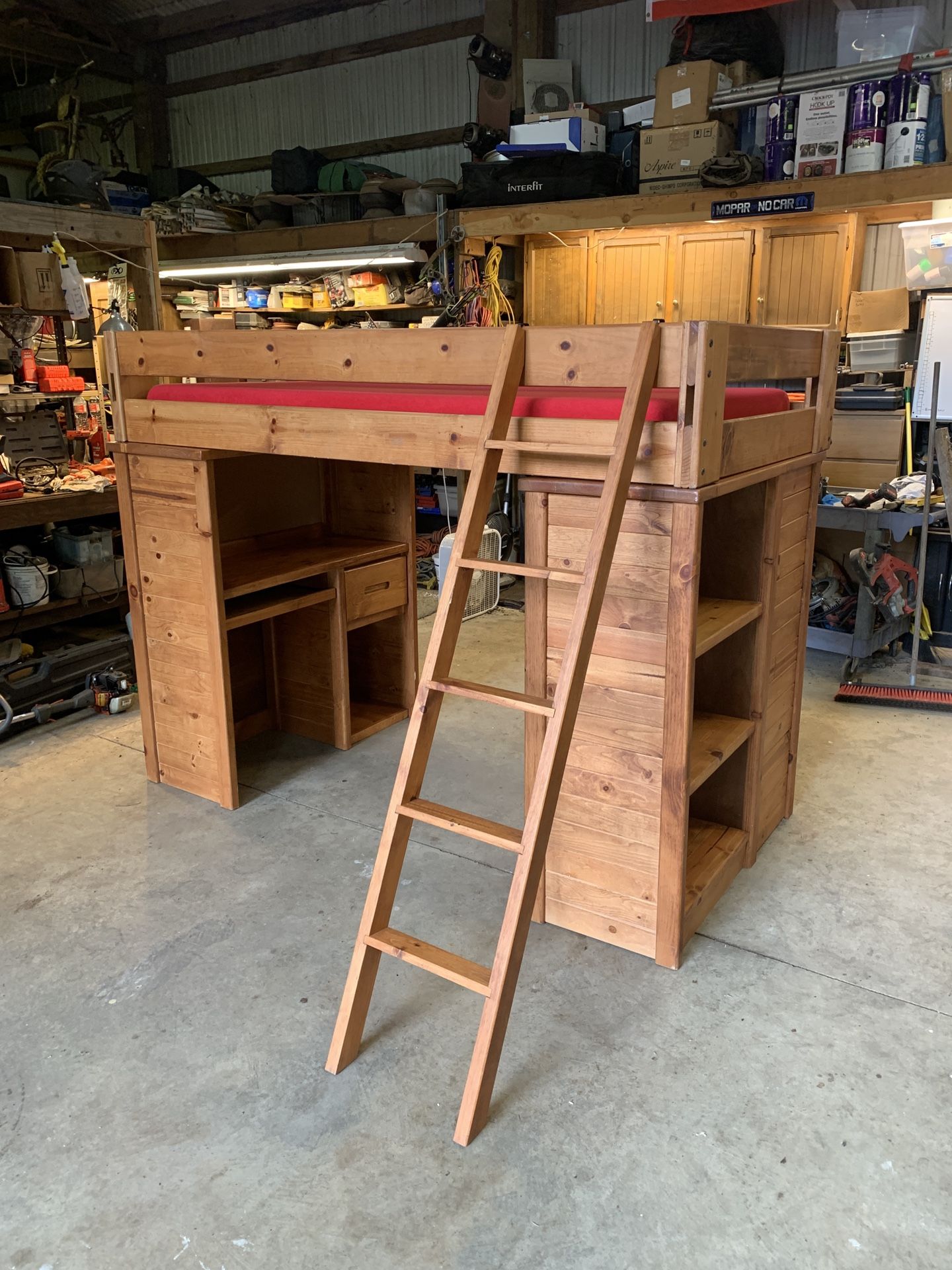 Twin Loft Bed, Real Wood. Desk And Dresser/Shelves Underneath.