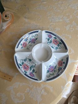 Floral Round Ceramic Relish Dish 5-Compartment Divided Serving Platter Glossy