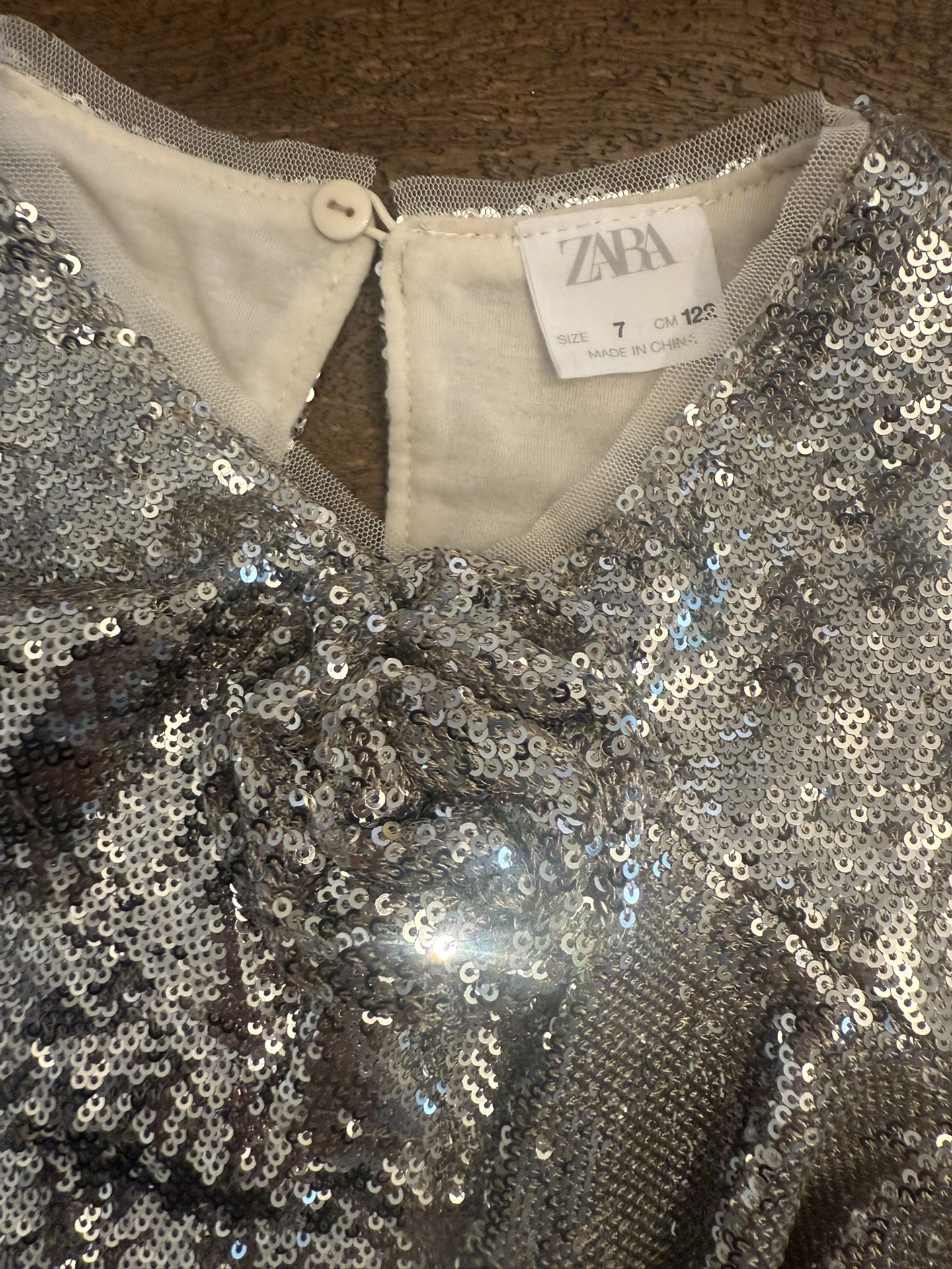ZARA Girls Silver Sequin Party Dress – Size 7