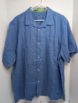Tommy Bahama Men's Blue Button-Down Linen Shirt