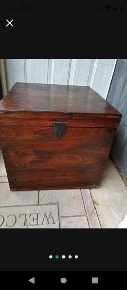 Antique Wooden Storage Trunk with Metal Latch