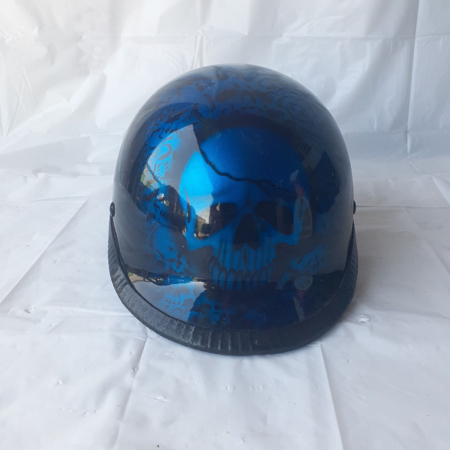 Motorcycle Helmet Blue Skull Graveyard German Novelty DOT Certified Half Helmet