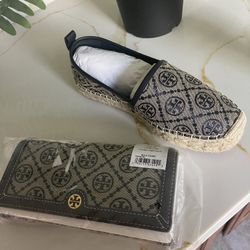 Tory Burch Checkprint Logo Crossbody Bag And Espadrilles Size 7