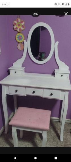 Kids White Vanity With Stool