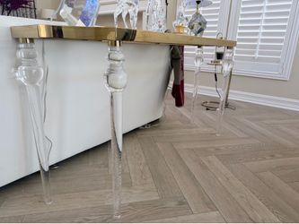 Gold and Clear Glass Shelf and Clear Glass Transitional Console Table