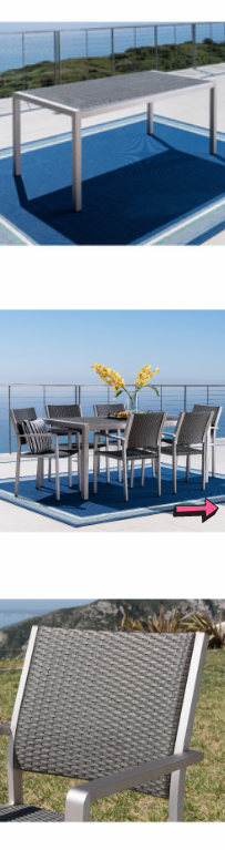 Patio Dining Table Set Aluminum Chairs 7 Piece with Wicker Top Grey Metal Backyard Home Furniture Comfortable Garden Indoor