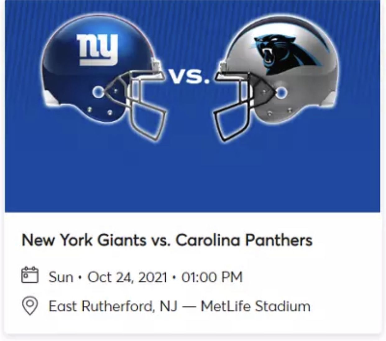 2 Tickets W/ Parking Carolina Panthers vs New York Giants