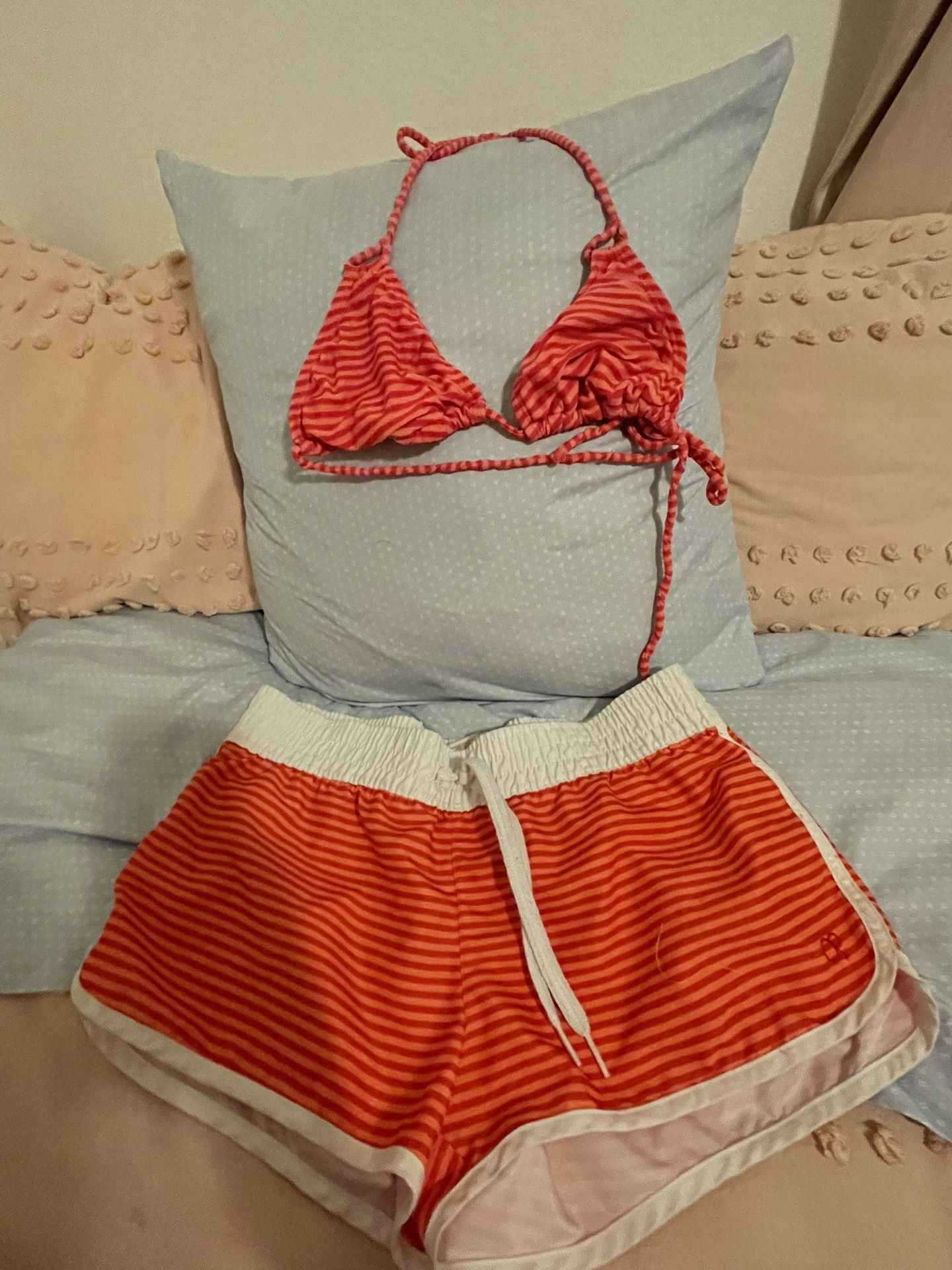 Orange Striped Bikini Set