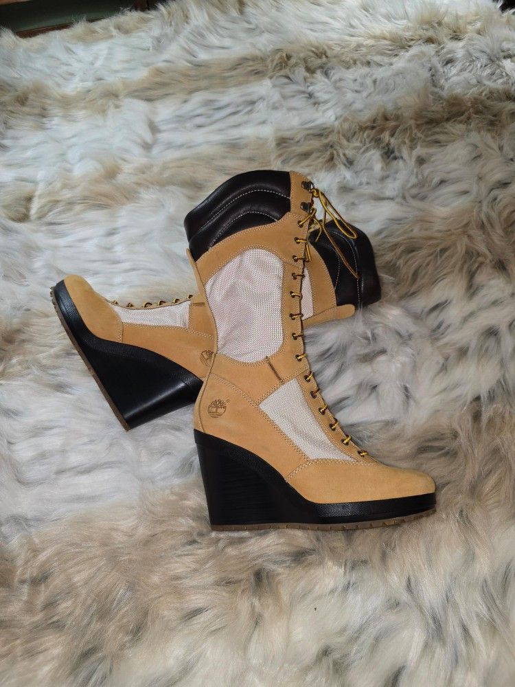 Timberland Wedge 4 Inch Heel Lace Up Boot