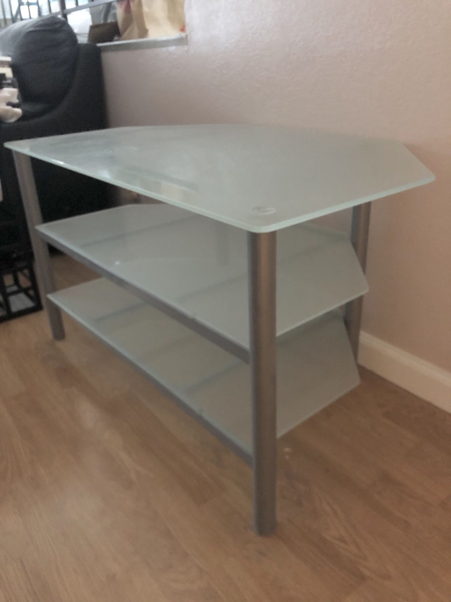 Glass/Silver Metal TV Stand