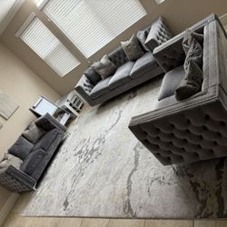 Square Arm Velvet Sofa Set