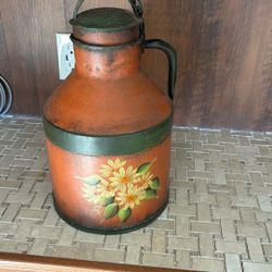 Old Metal Water Can/ Hand Painted