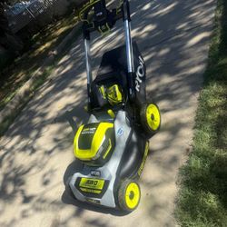 Lawnmower ryobi awd dual blade come w fast charger and 6ha battery costumer return to Home Depot as is  