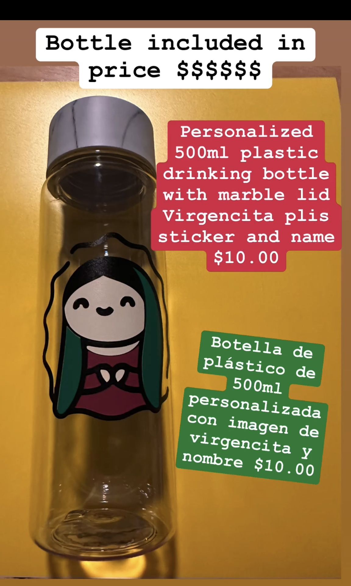 Personalized Bottle With Virgencita Sticker And Name