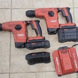 2-HILTI 22V 1" SDS ROTARY HAMMER DRILL WITH 3- BATTERIES AND CHARGER 620$