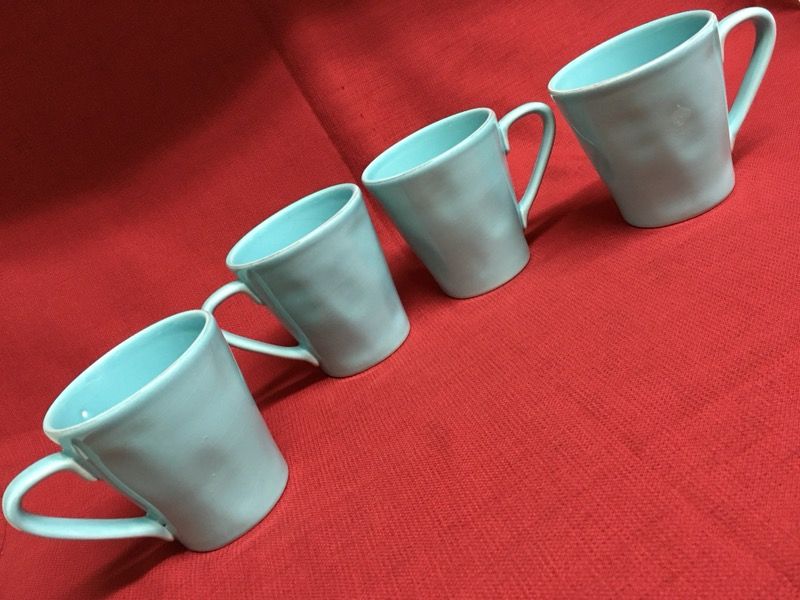 4 Primagera Aqua Turquoise Coffee Mugs Tea Cups Made In Portugal