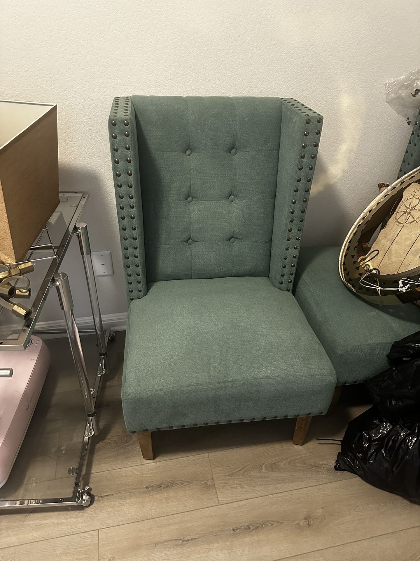 2 accent chairs blue w/ metal accents