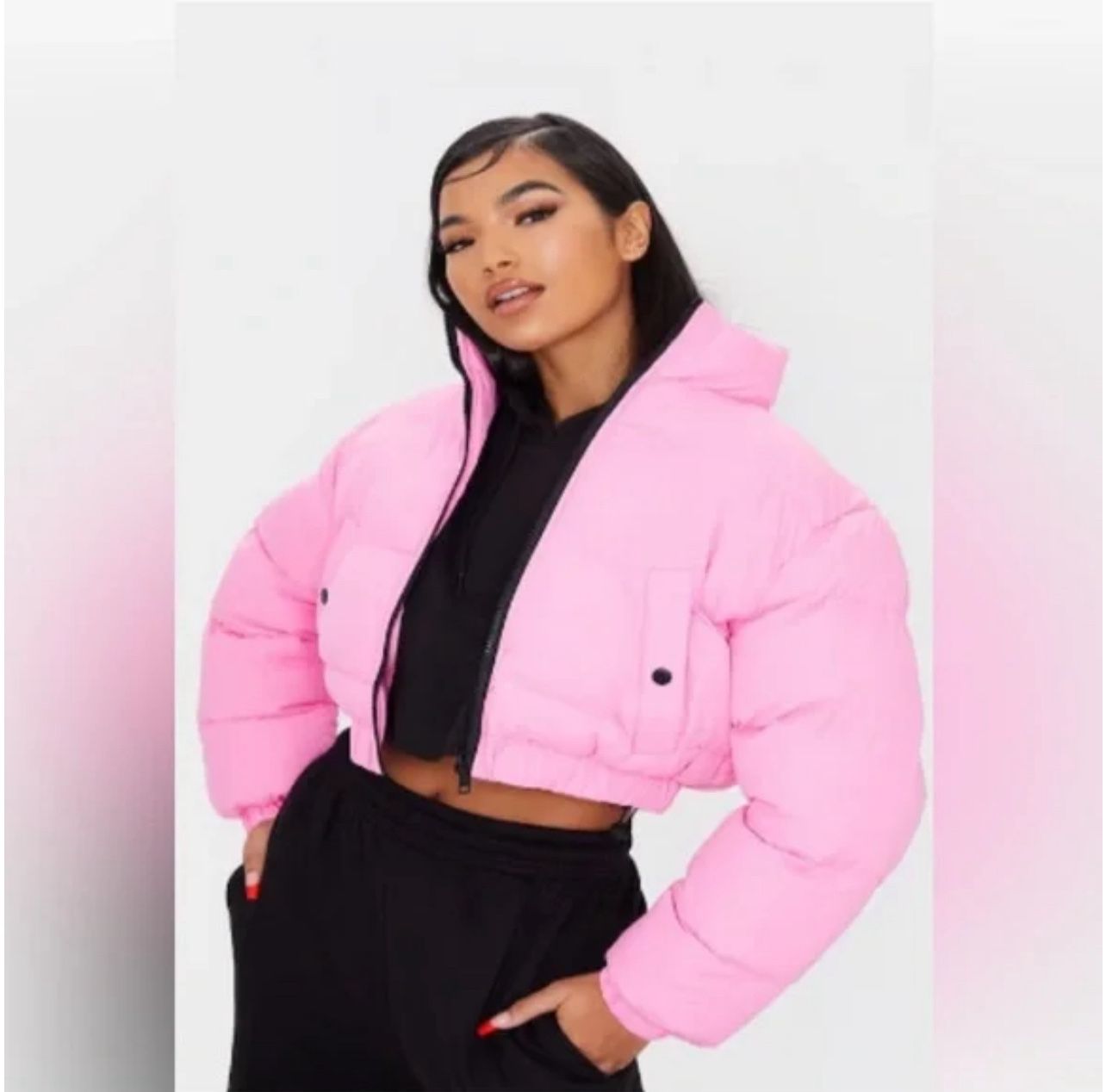 Pretty Little Thing Pink cropped puffer Women’s Jacket