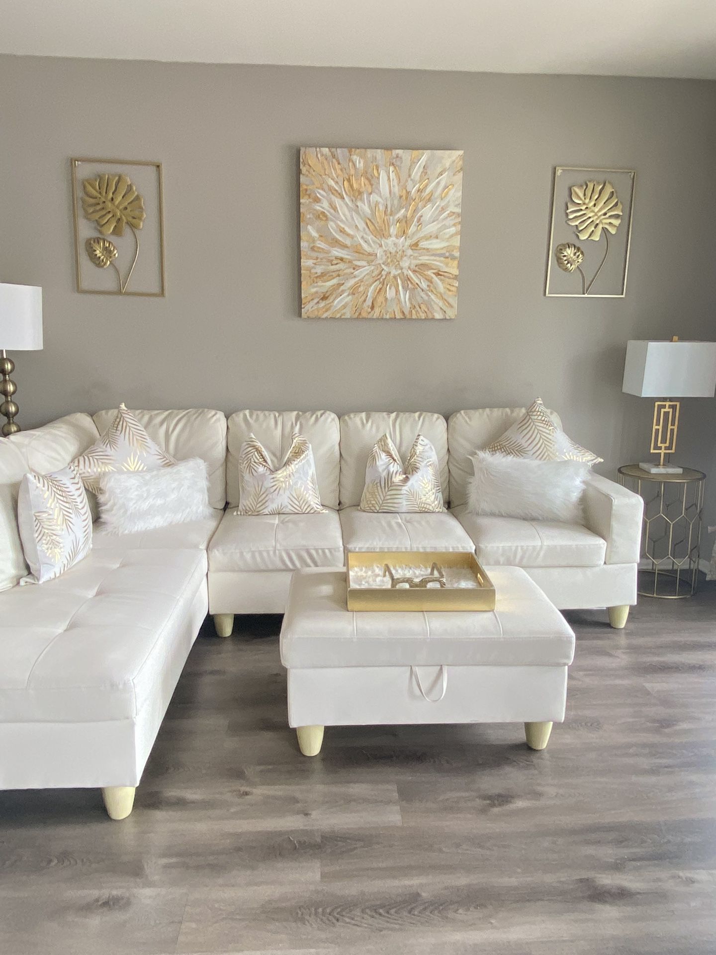 White Faux Leather Sectional 