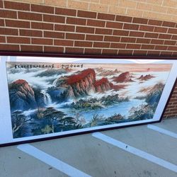 Large Framed Asian Landscape Wall Art – 95” x 43”