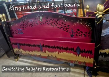 Dragon fantasy forest refurbished king bed frame