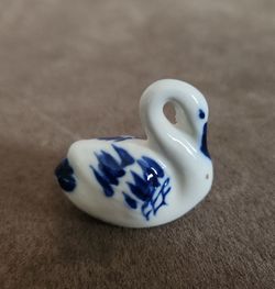 Small Ceramic Swan Figurine Blue and White