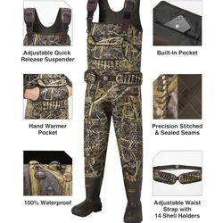 HISEA Hunting Waders for Men with 1200G Insulated Boots, Neoprene Waterproof Chest Wader, Bootfoot Fishing Waders