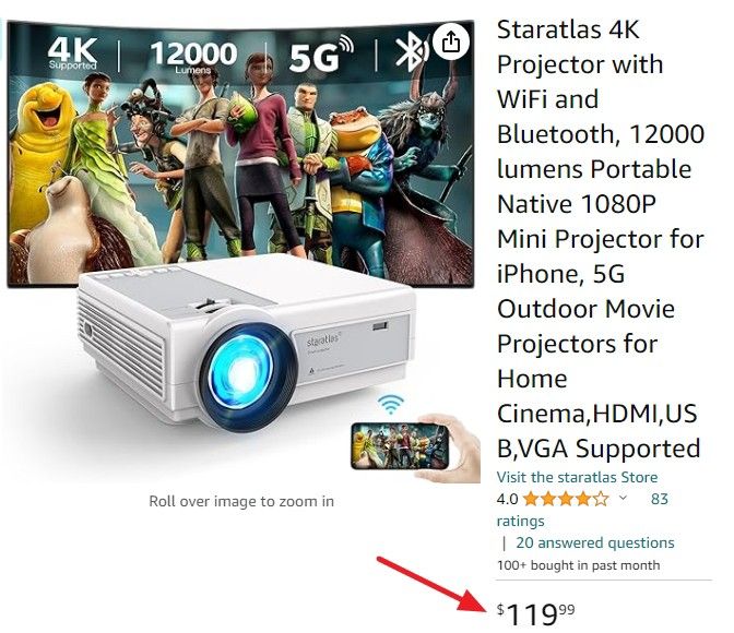 New 4k Projector, Wi-Fi And Bluetooth, Native 1080p Projector