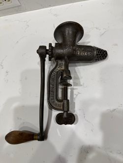 Two Antique Cast Iron Hand Crank Meat Grinder