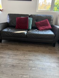 Dark Brown Leather Two-Seat Sofa