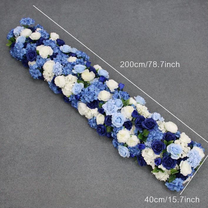 “Angela Flower” Royal Blue White Peony Hydrangea Artificial Flower Row Table Runner