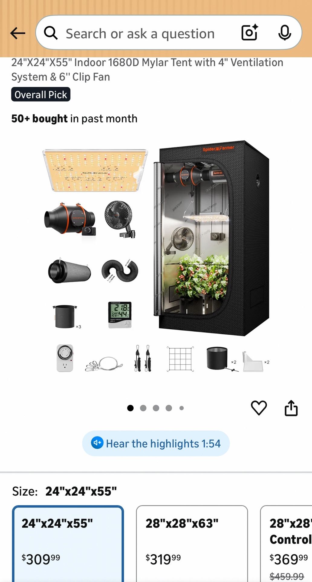 Spider farmer Grow Tent 24”x24”x60”