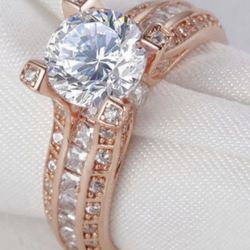 Solid 925 Sterling Silver Rose Gold Plated Engagement Ring