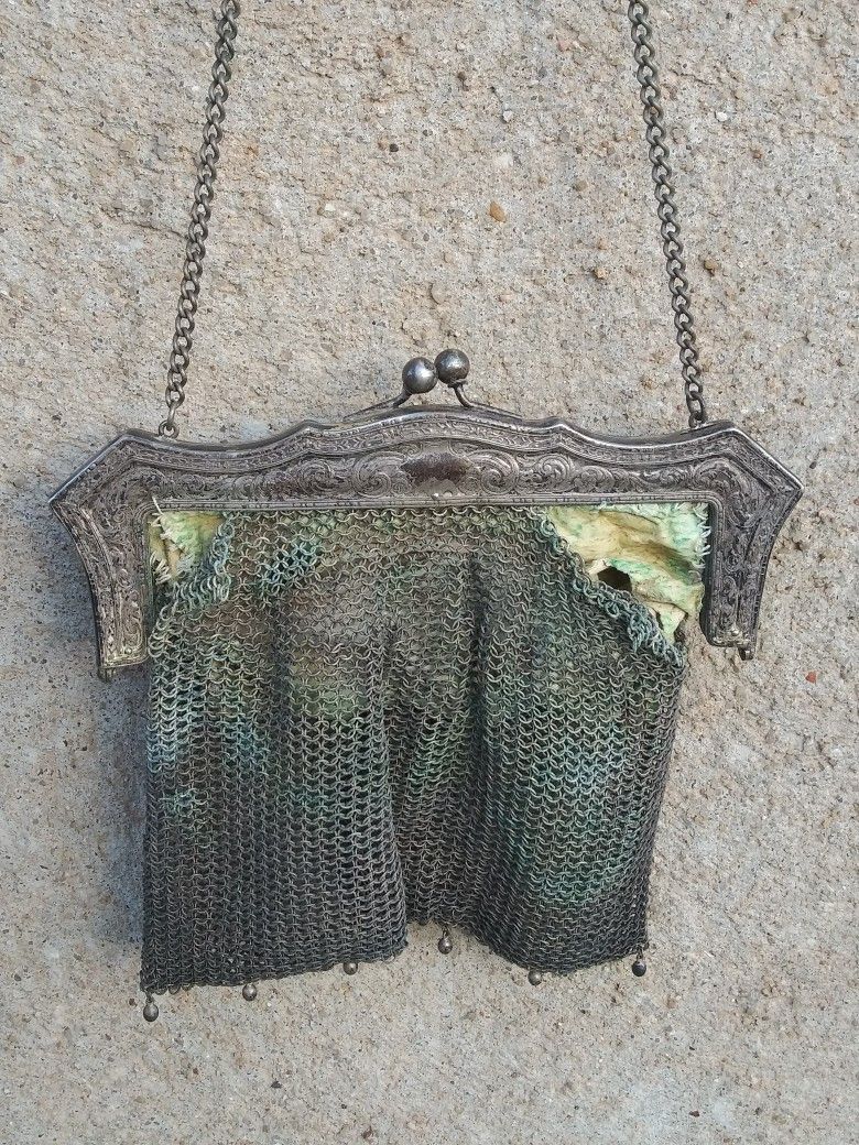 VINTAGE) 1920s GERMAN SILVER MESH COIN PURSE