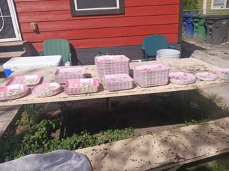 Pink Floral Dish Set – Large Lot