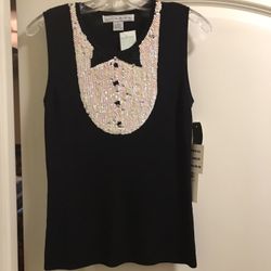 Stretchy Tuxedo Top With Sequins, Size S