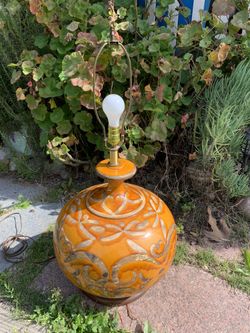Large MCM Ceramic Lamp Orange Works
