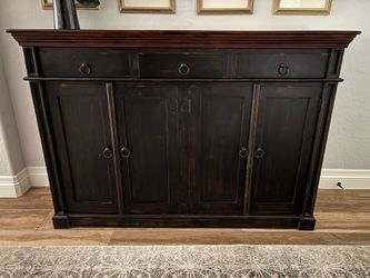 Wooden Buffet/Sideboard – Distressed Black, Wood Top, 62”