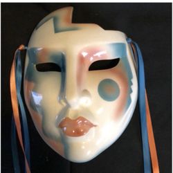 Vintage 1989 Clay Art Face Clay Flapper Masquerade Wall Mask Made in San-F