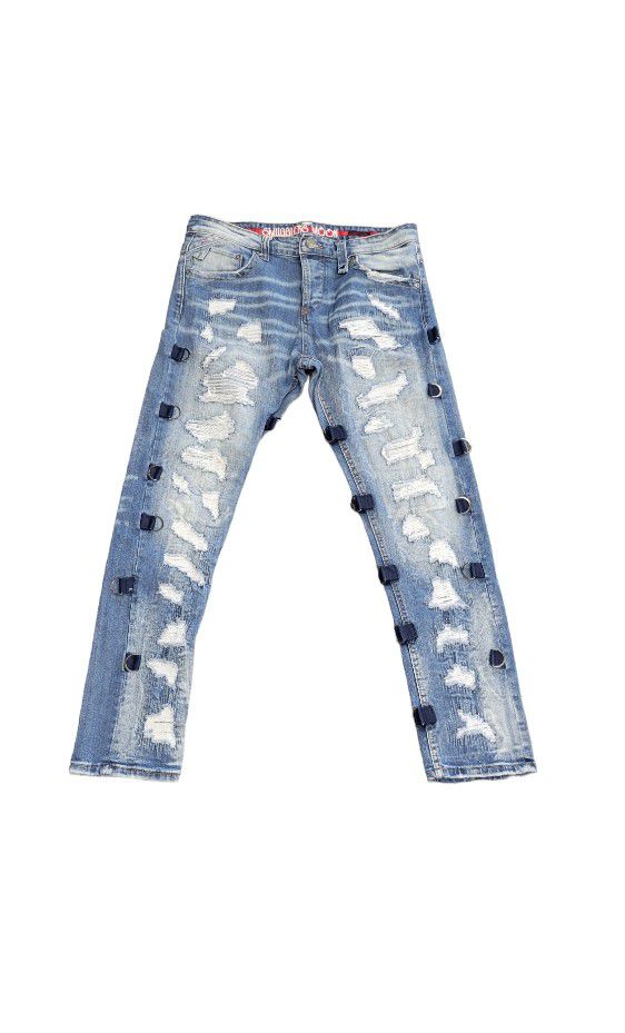 Smugglers Moon Jeans Mens 36X32 Embroidered Button Fly Distressed Denim Pants