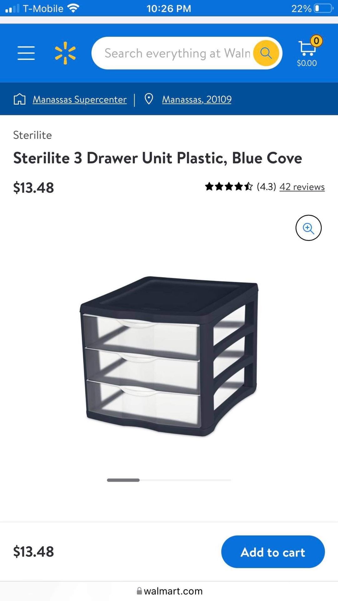 Sterilite 3 Drawer Unit Plastic, Blue Cove