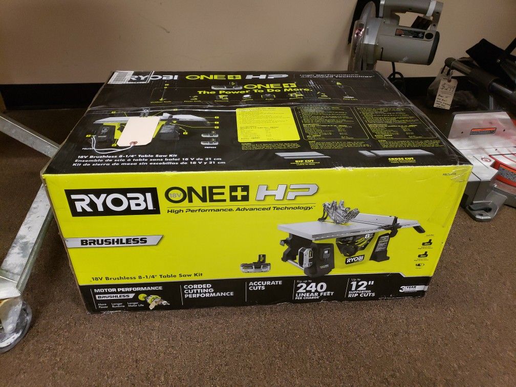 NEW Ryobi 18 Volt Brushless Table Saw Kit PBLTS01K