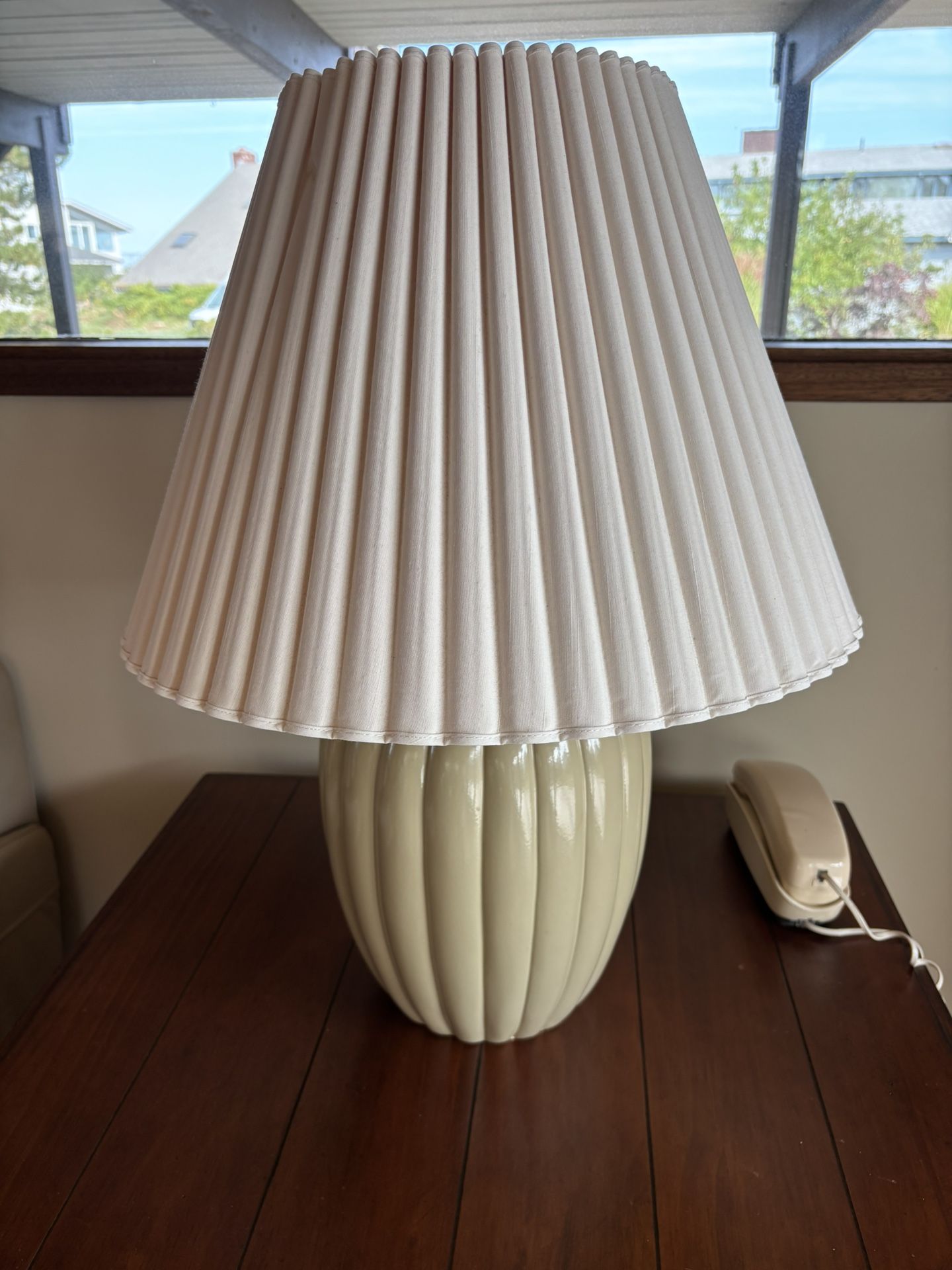 Classic Ceramic Table Lamp with Pleated Shade – $15