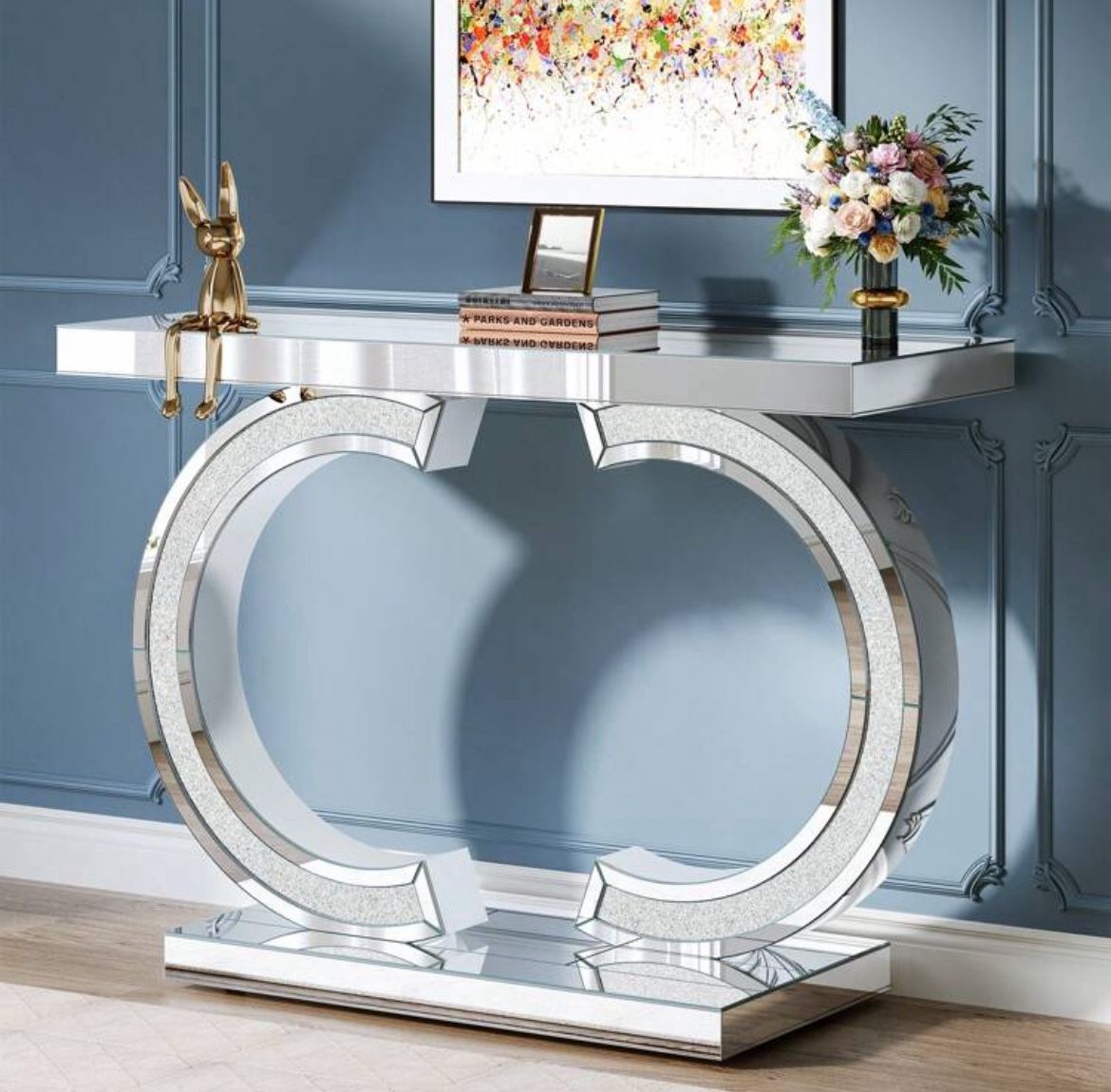 Mirrored Console Table, With Sparkling Crystal Inlays