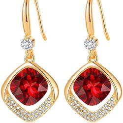 Austrian Crystal Halo Cushion Cut Square Drop Dangle Earrings for Women 14K Gold Plated Hypoallergenic Jewelry Gifts
