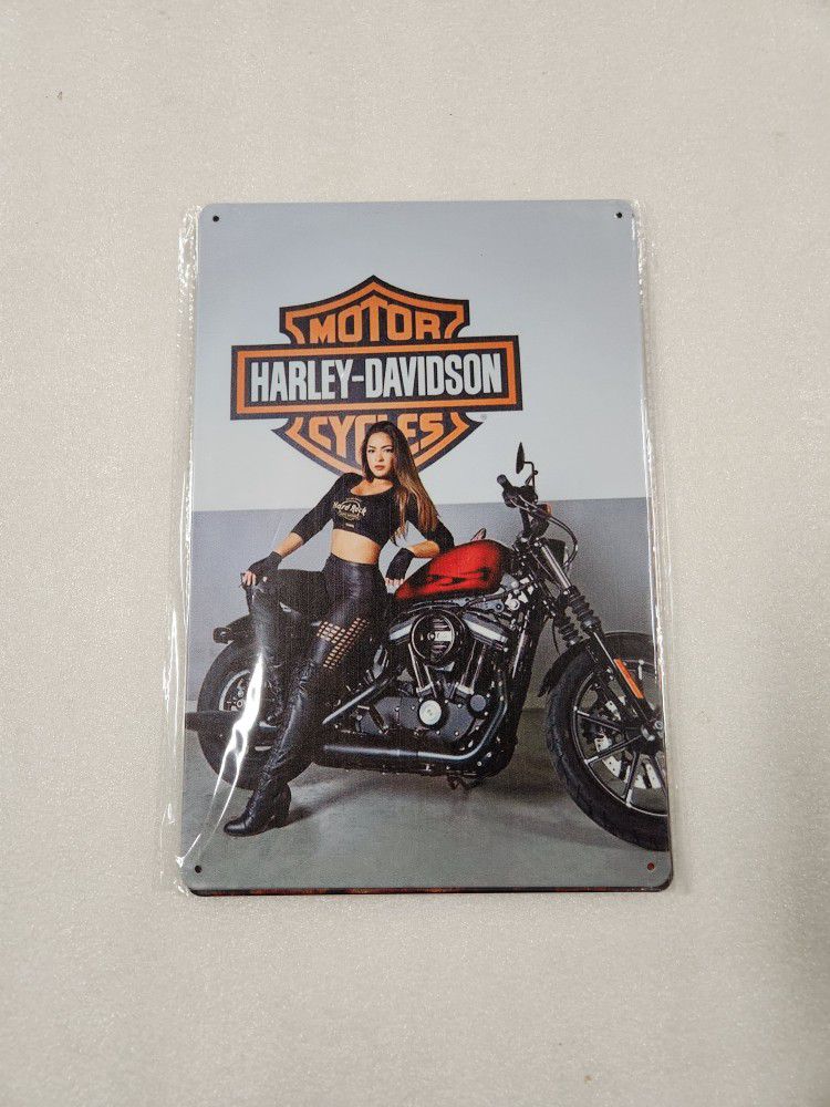Harley Davidson Motorcycle Pinup Girl Faux Vintage Ad Metal Sign 