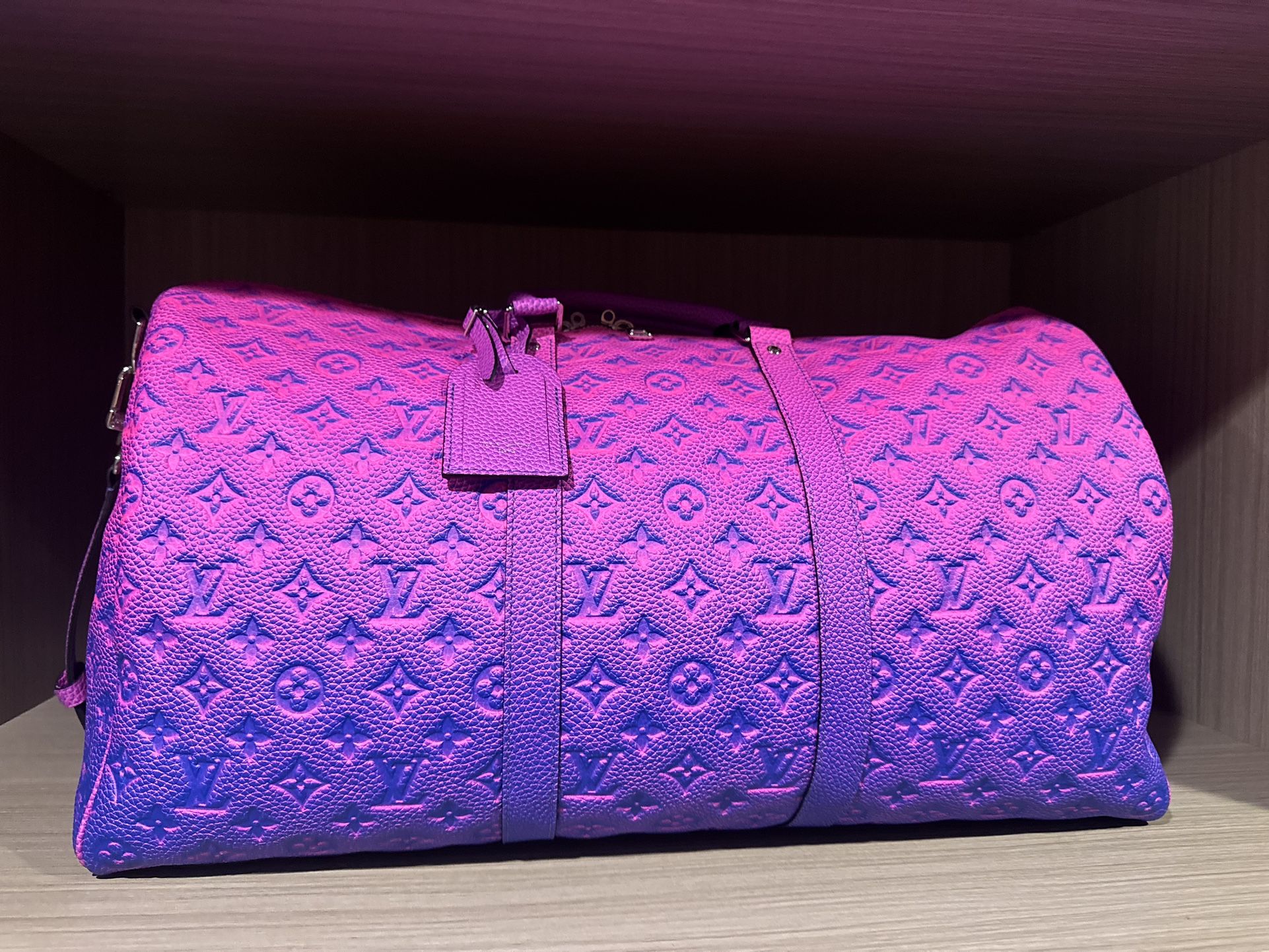 Louis Vuitton Keepall Bandouliere 50 Blue Pink Taurillon Weekend Travel Bag