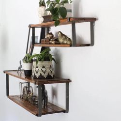 New In Box From Holistic Habitat - Salvaged Wood And Metal Shelves 