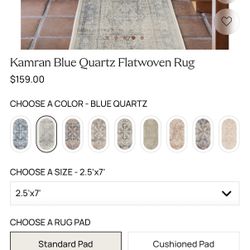 I Ruggable 2.5x7’ Rug, Kamran Blue Quartz, Flatwoven Rug With Pad
