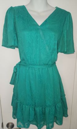 Teal Wrap Mini Dress with Ruffle Hem size Small